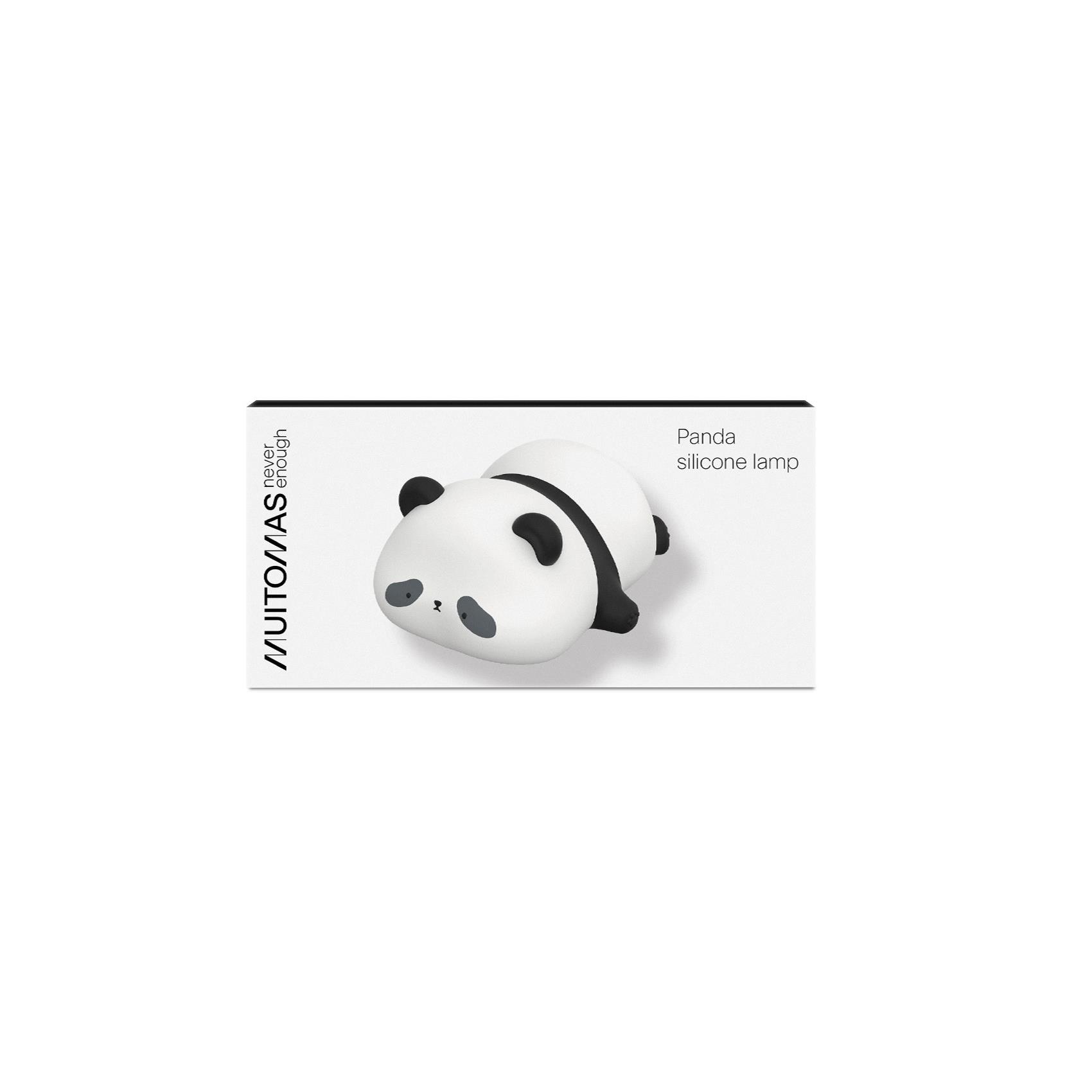 Ön tarafında panda lamba resmi bulunan, panda silikon lamba için beyaz bir paketleme kutusu.
