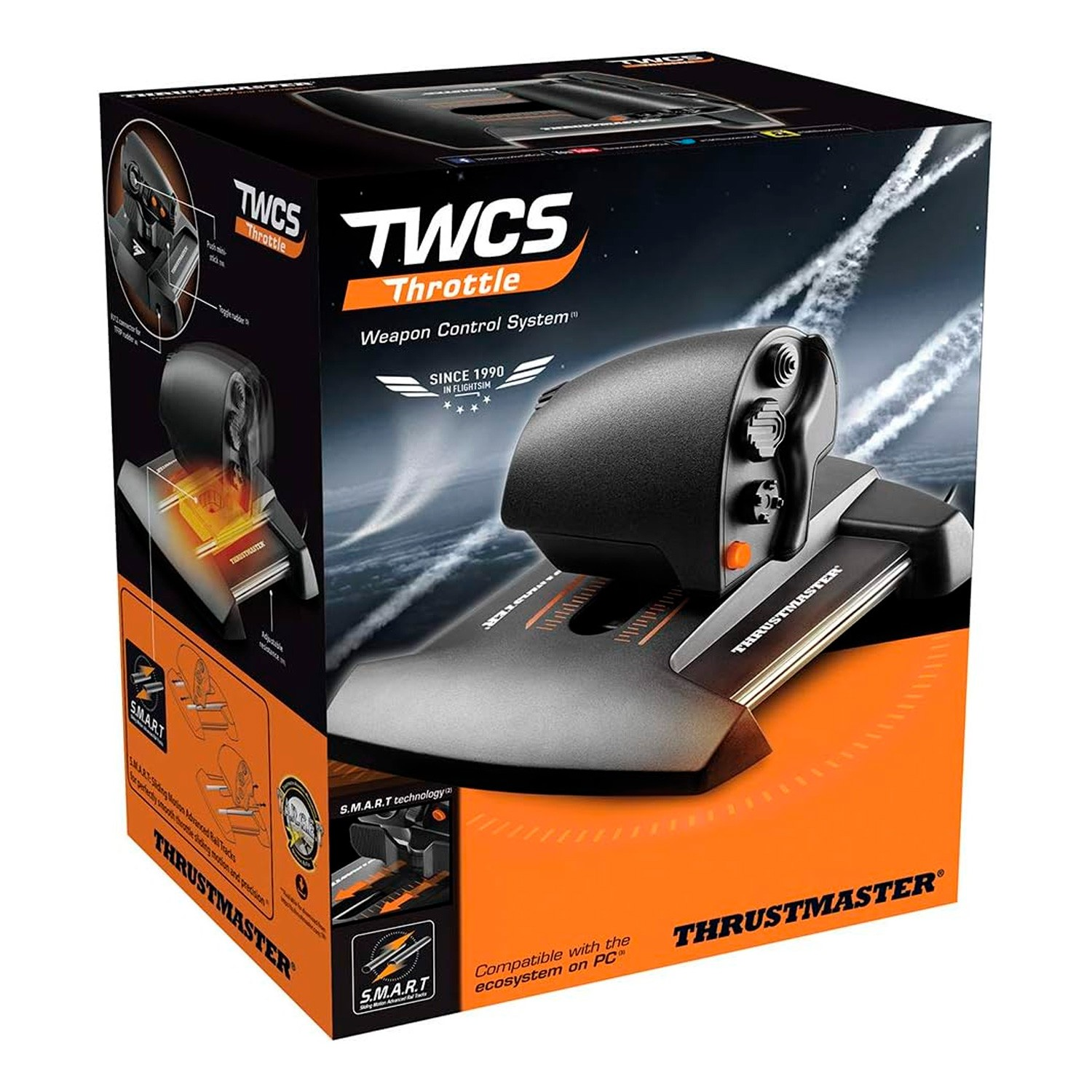 Verpackung der Thrustmaster TWCS Throttle, ein Weapon Control System für Flugsimulationen auf dem PC.