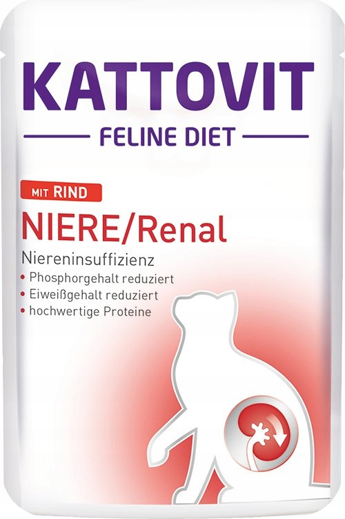 Saszetka karmy dla kota Kattovit Feline Diet Nieren/Renal z wołowiną.