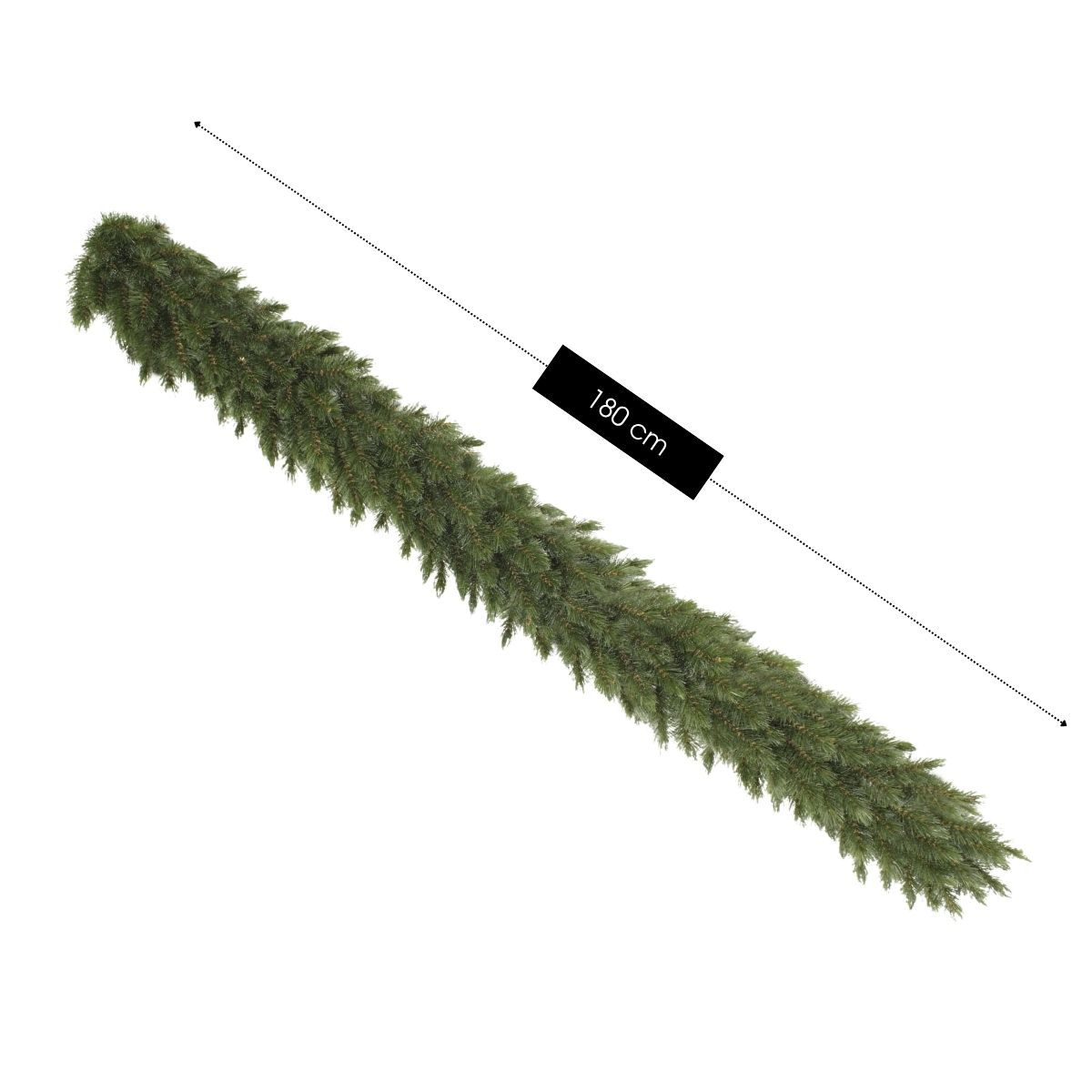 Une guirlande de Noël artificielle verte d'une longueur de 180 cm sur fond blanc.