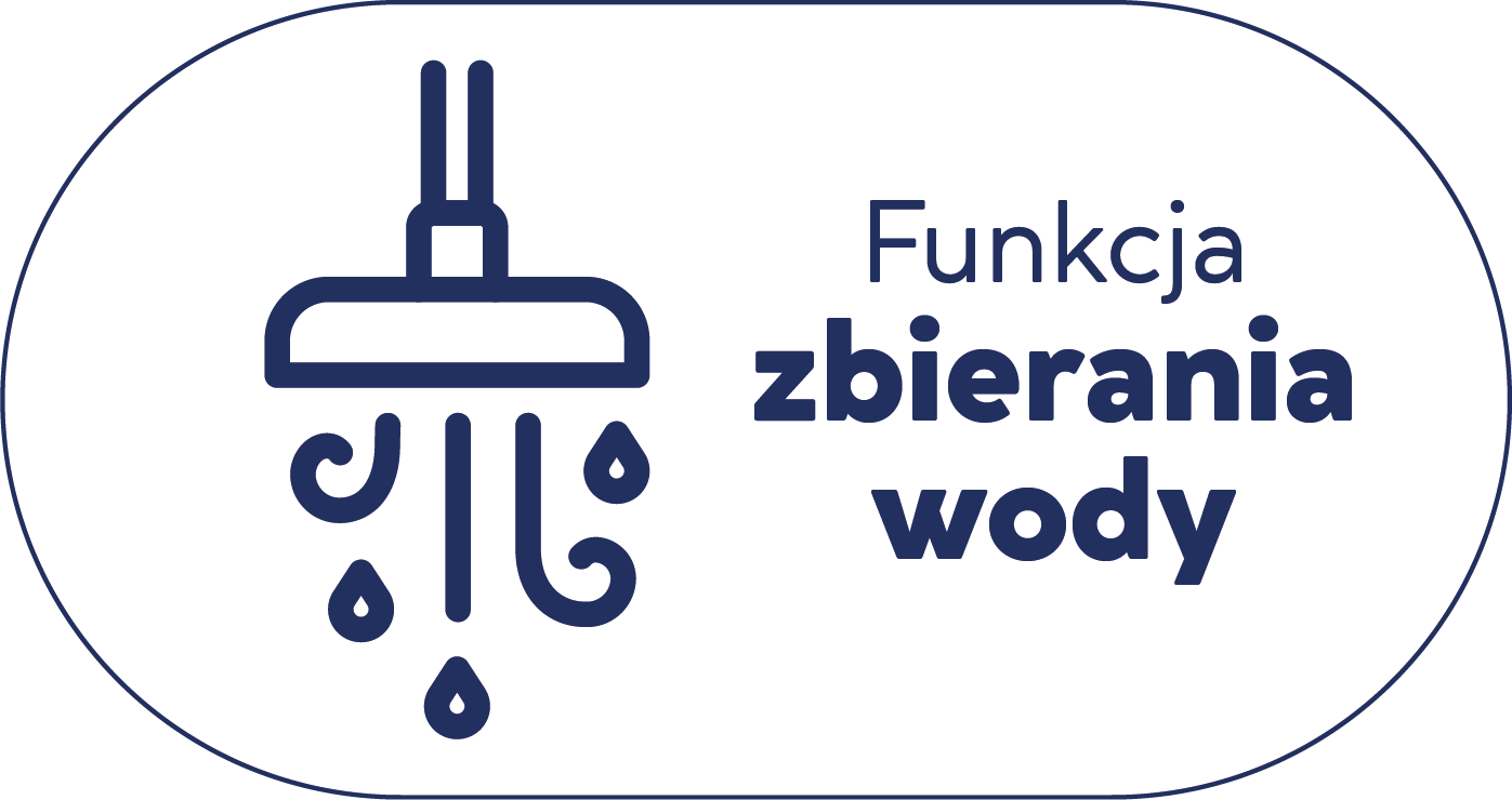 Ikona głowicy prysznicowej z funkcją zbierania wody i polskim napisem Funkcja zbierania wody.