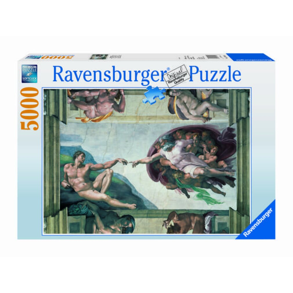 Eine 5000-Teile Ravensburger Puzzle-Schachtel mit Michelangelos Die Erschaffung Adams.