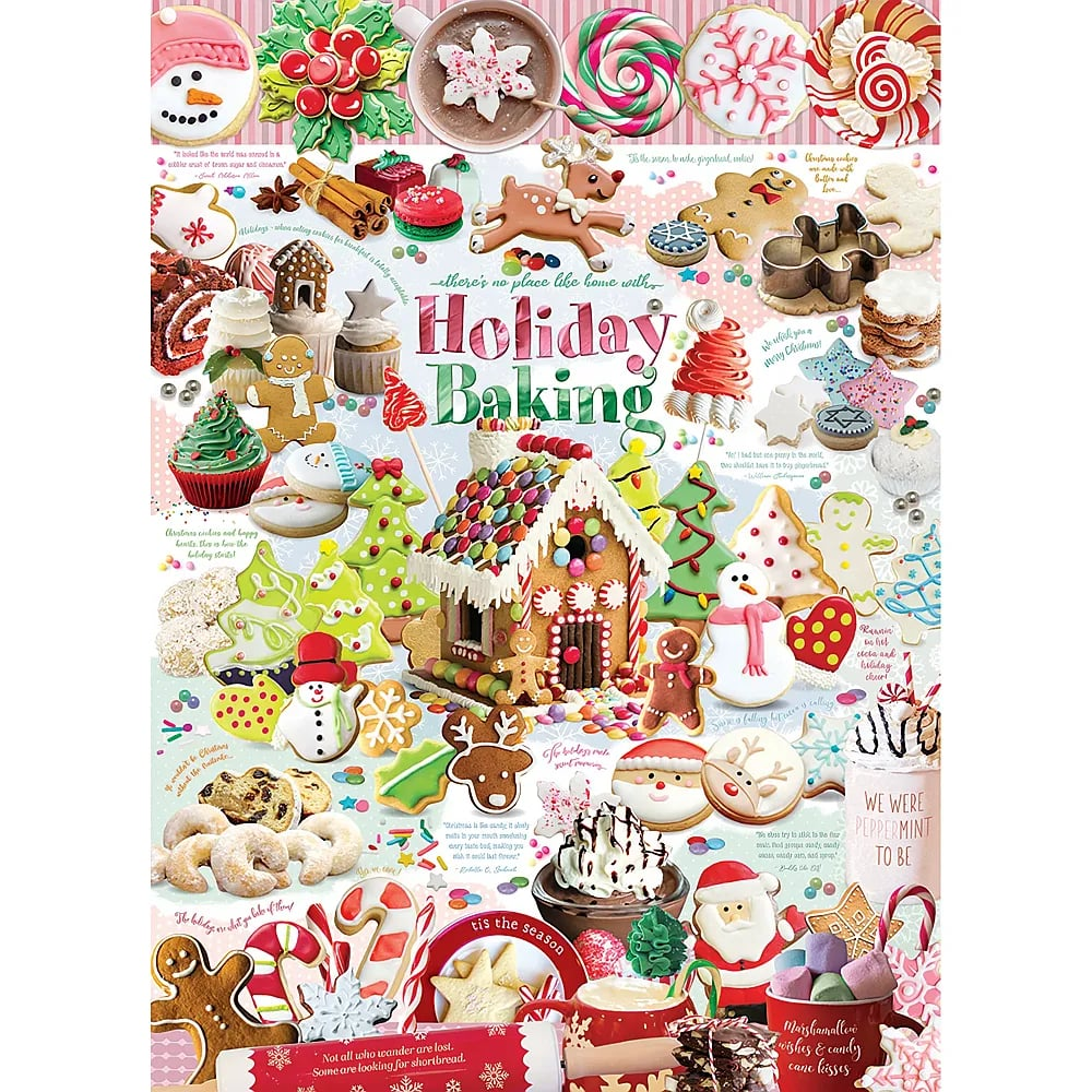 Eine festliche Collage von Weihnachtsgebäck, darunter Lebkuchenhäuser, Kekse, Cupcakes und Süßigkeiten.