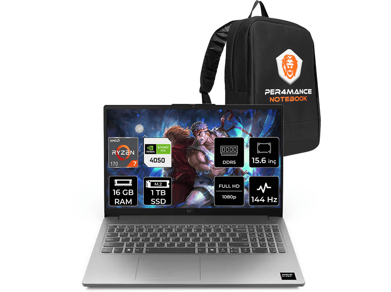 LENOVO LOQ RTX4050 6GB 65W FHD 83S000DATRP309 AMD Ryzen 7 170 16 GB RAM 1 TB SSD 15,6 inç FreeDOS Laptop+Çanta Gri