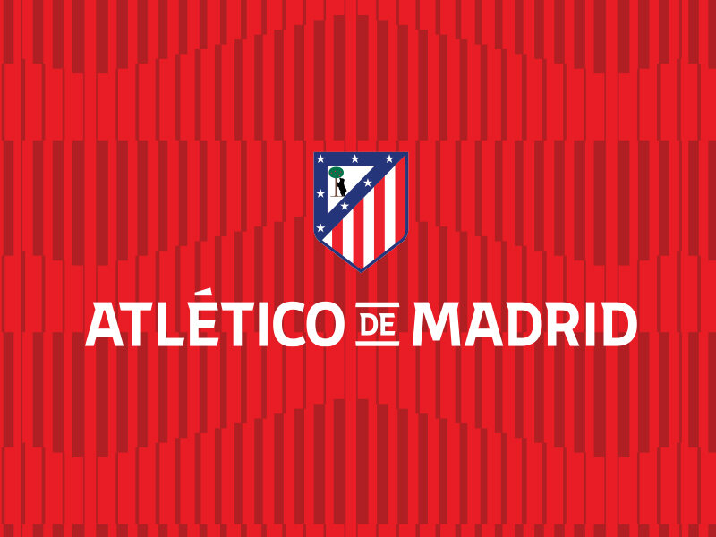 Logotipo y texto de Atlético de Madrid sobre un fondo rojo texturizado.