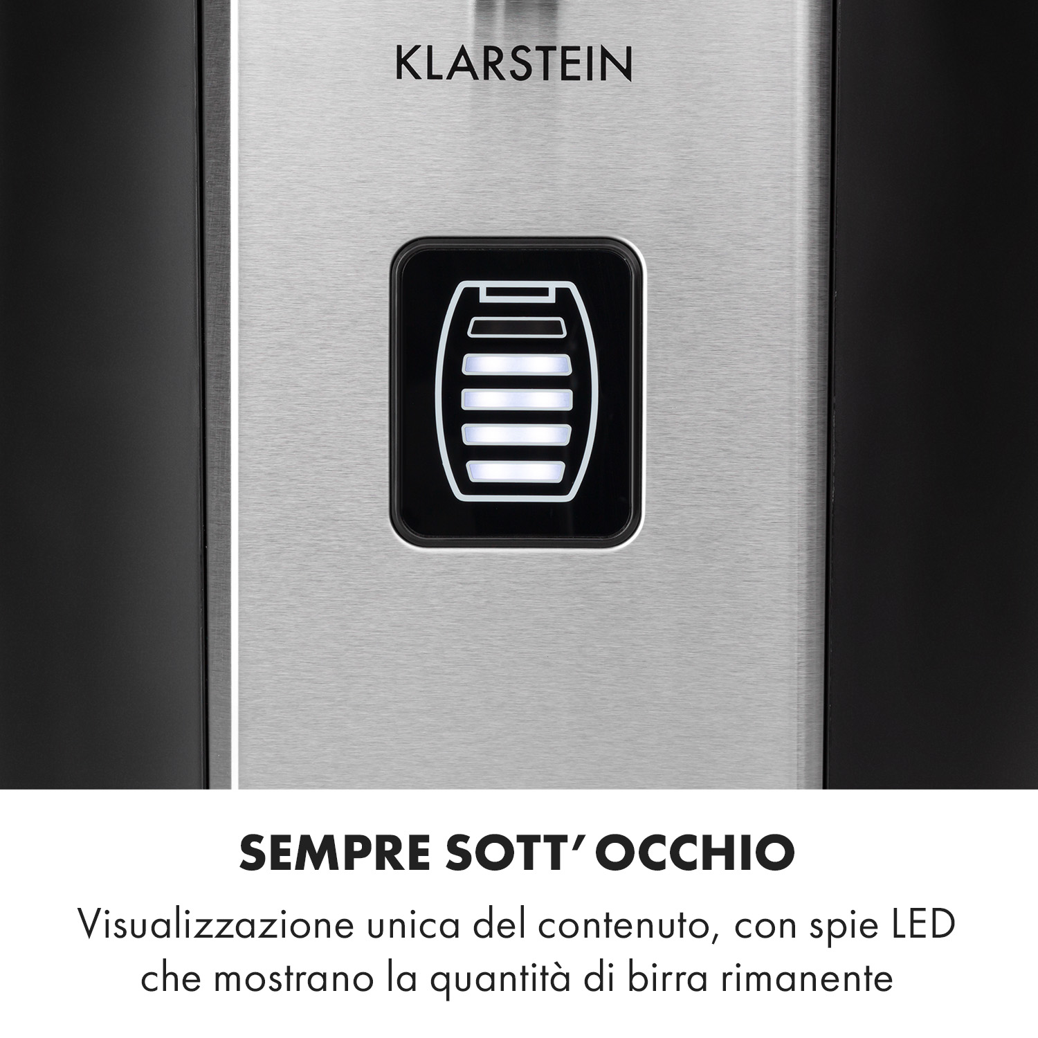 Superficie in acciaio inossidabile Klarstein con indicatore LED del livello di birra.