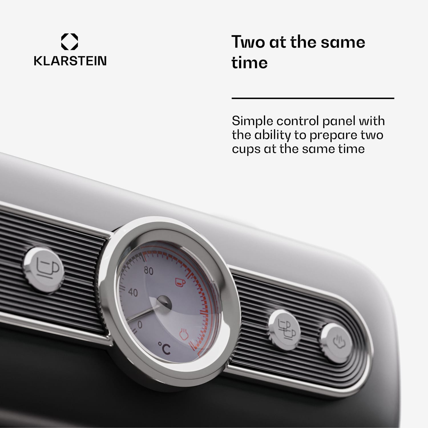 Klarstein Kaffeemaschine mit analogen Thermometer und Tasten.