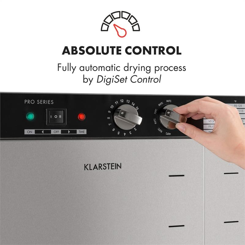 Hand stellt Temperaturregler an der Bedienblende eines Klarstein-Geräts ein.