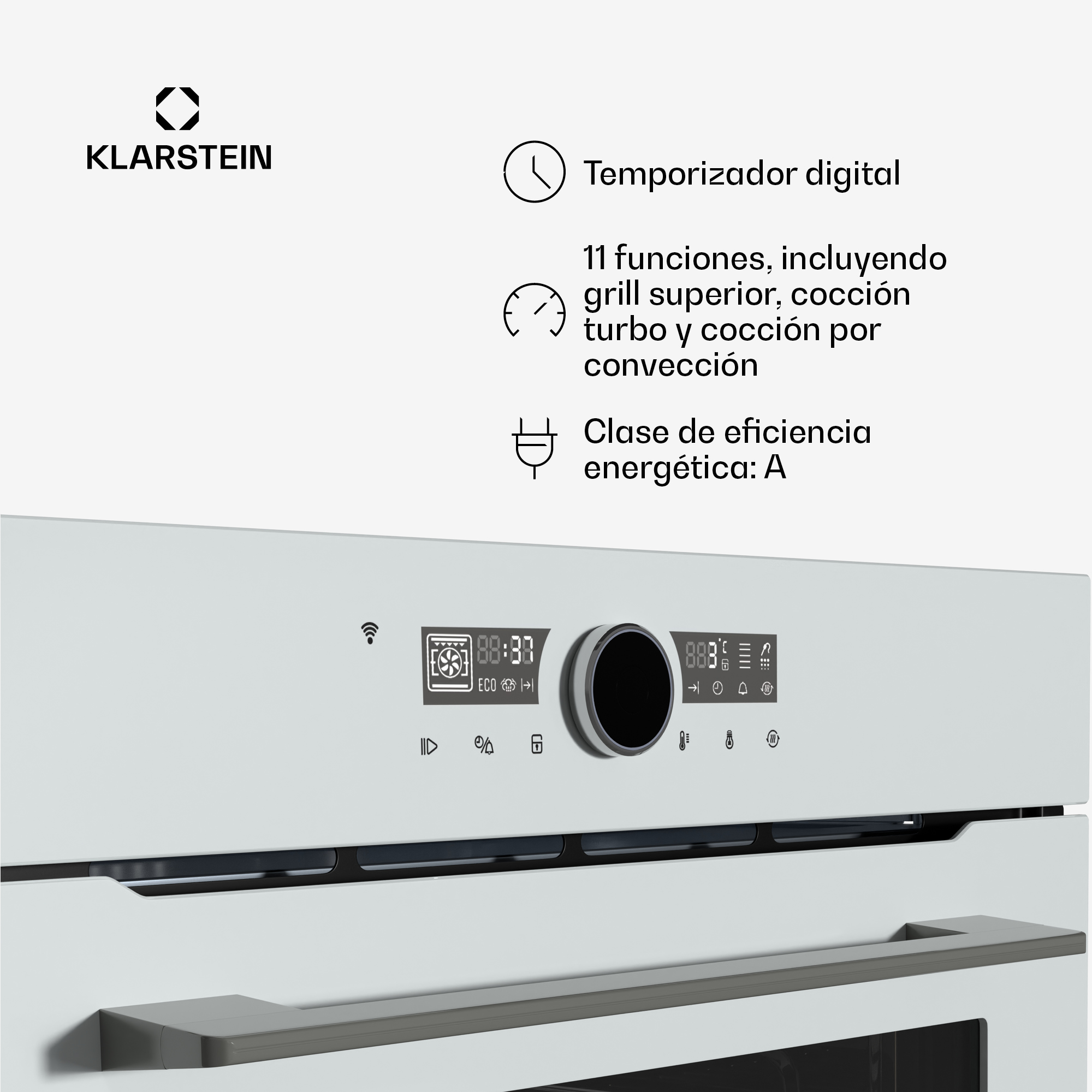 Klarstein Backofen mit Digitaltimer, 11 Funktionen inklusive Grill und Turbo, und Energieeffizienzklasse A.