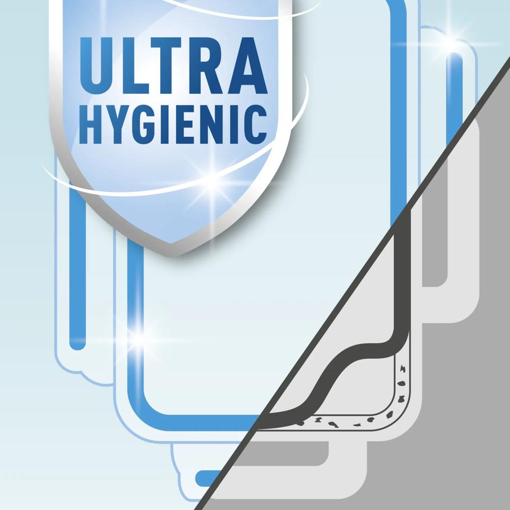 Vergleichsbild zeigt Ultra Hygienic Schutzschilde mit sauberer und schmutziger Seite.