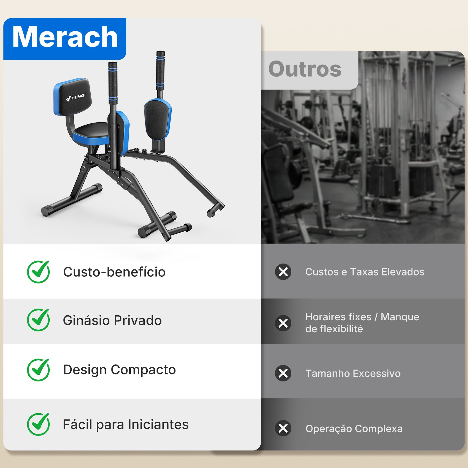 Vergleich von Merach Fitnessger(t mit Vorteilen gegen((ber traditionellen Fitnessstudio-Ger(ten.