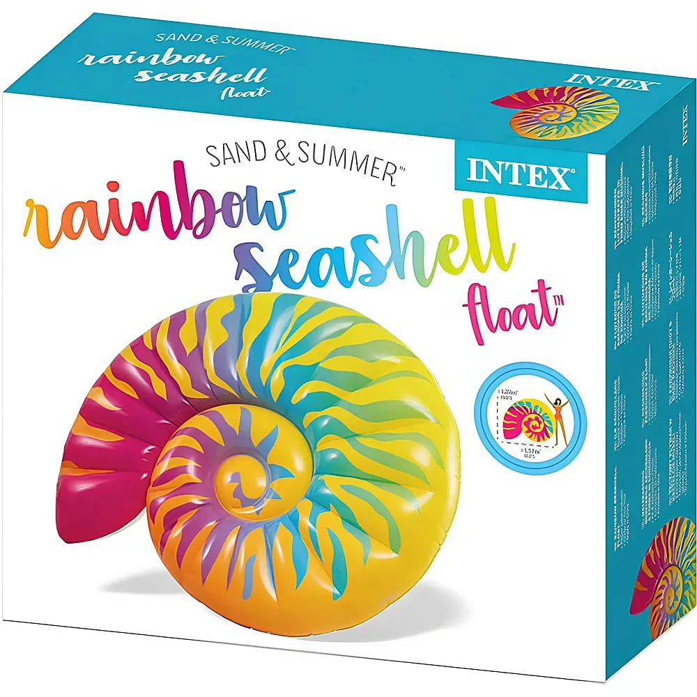Confezione del galleggiante da piscina Intex Rainbow Seashell in colori vivaci.