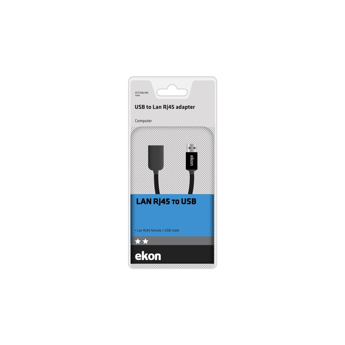 Emballage pour un adaptateur USB vers LAN RJ45 avec câble.