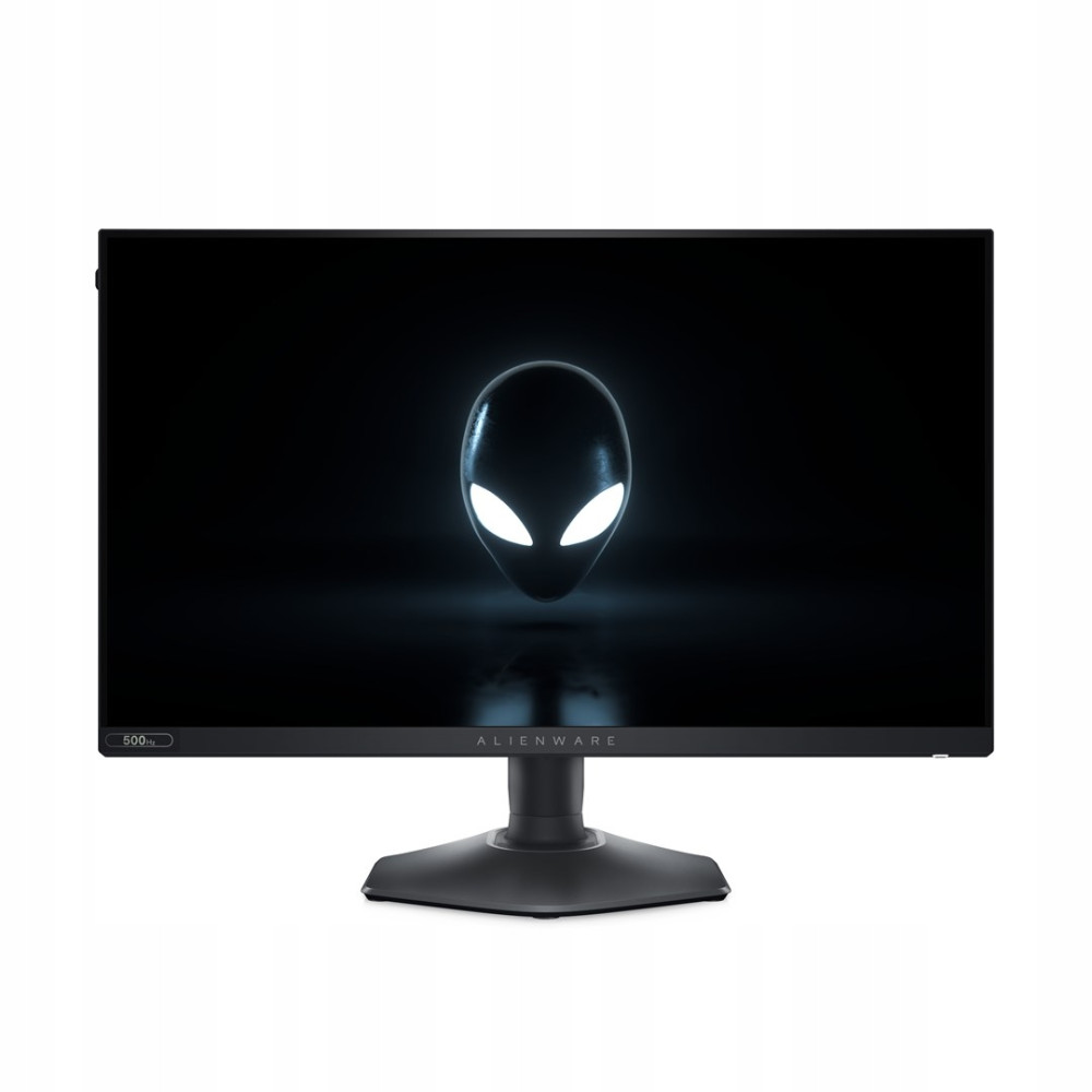 Czarny monitor Alienware wyświetla na ekranie podświetlane logo kosmity.