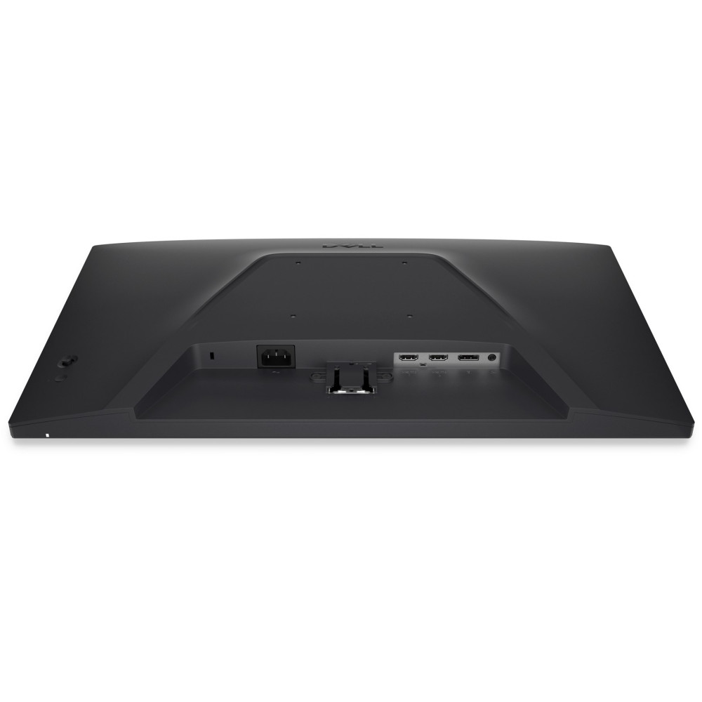 Widok z tyłu czarnego monitora Dell z portem zasilania, mocowaniem podstawy i kilkoma wejściami HDMI.