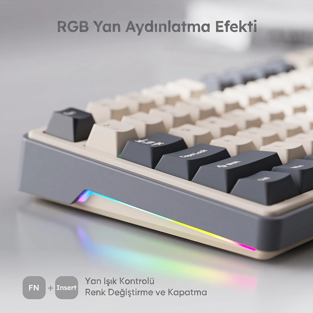 Stylowa klawiatura mechaniczna z żywym podświetleniem RGB z boku.