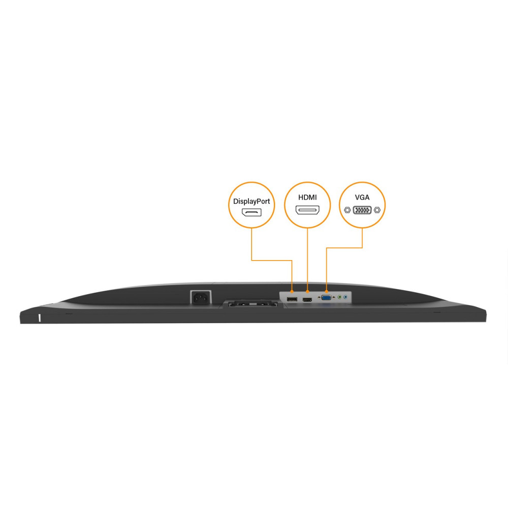 Widok z tyłu monitora z portami DisplayPort, HDMI i VGA.