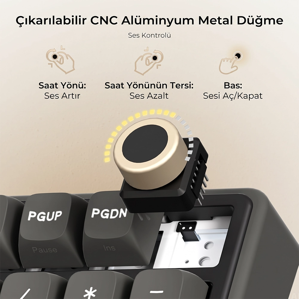 Ses kontrolü için klavye üzerinde çıkarılabilir CNC alüminyum metal düğme.
