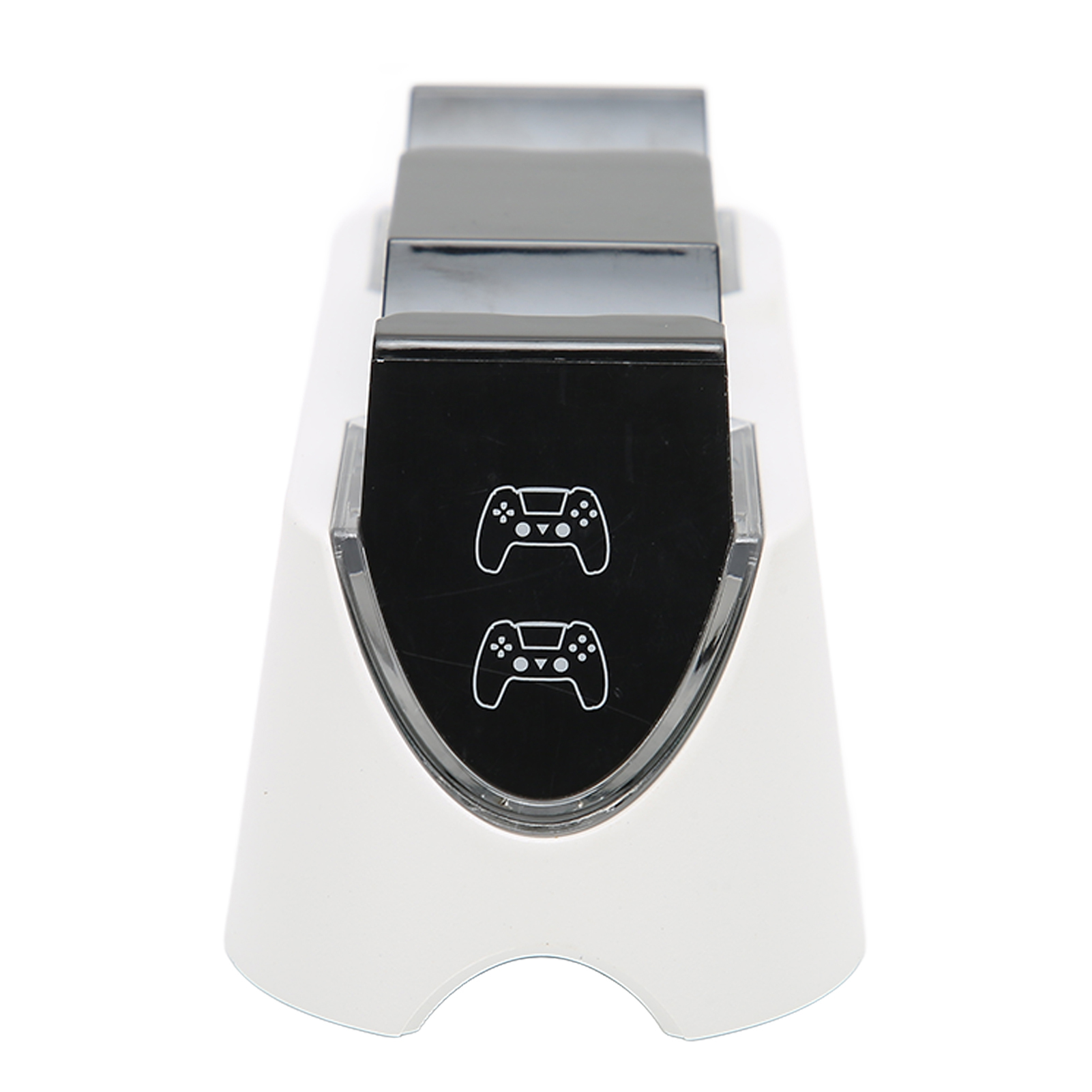 Eine weiße und schwarze Controller-Ladestation mit zwei Controller-Symbolen auf der Vorderseite.