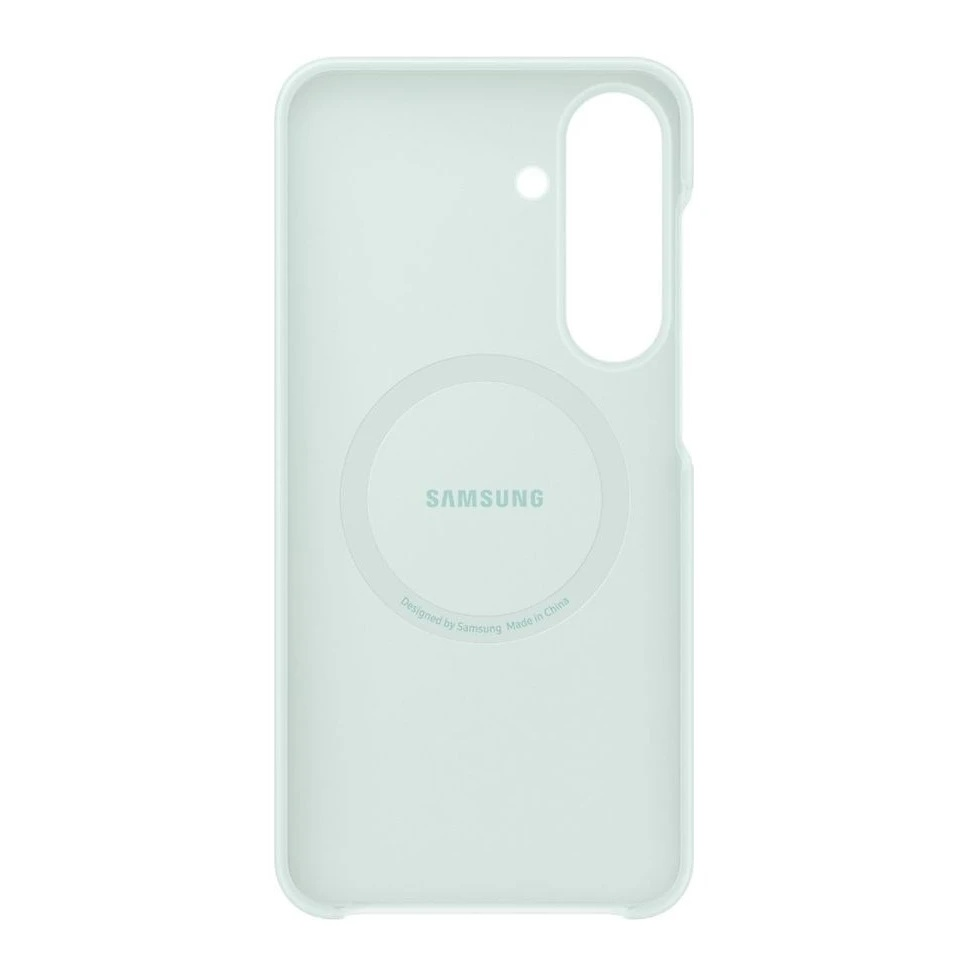 Custodia protettiva Samsung verde chiaro con anello MagSafe circolare e ritaglio per fotocamera.