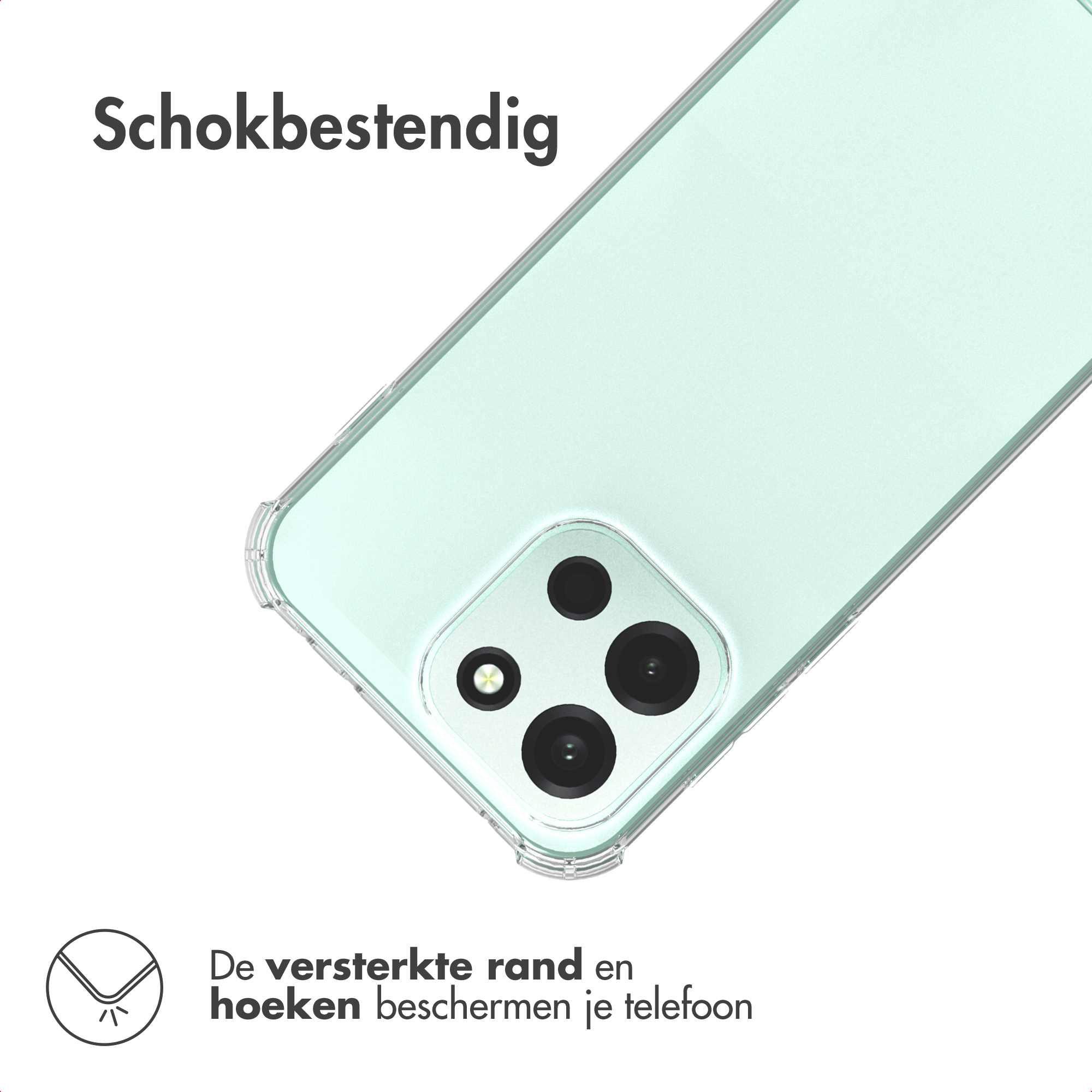 Een groen smartphone-hoesje met versterkte hoeken en een uitsparing voor de camera.