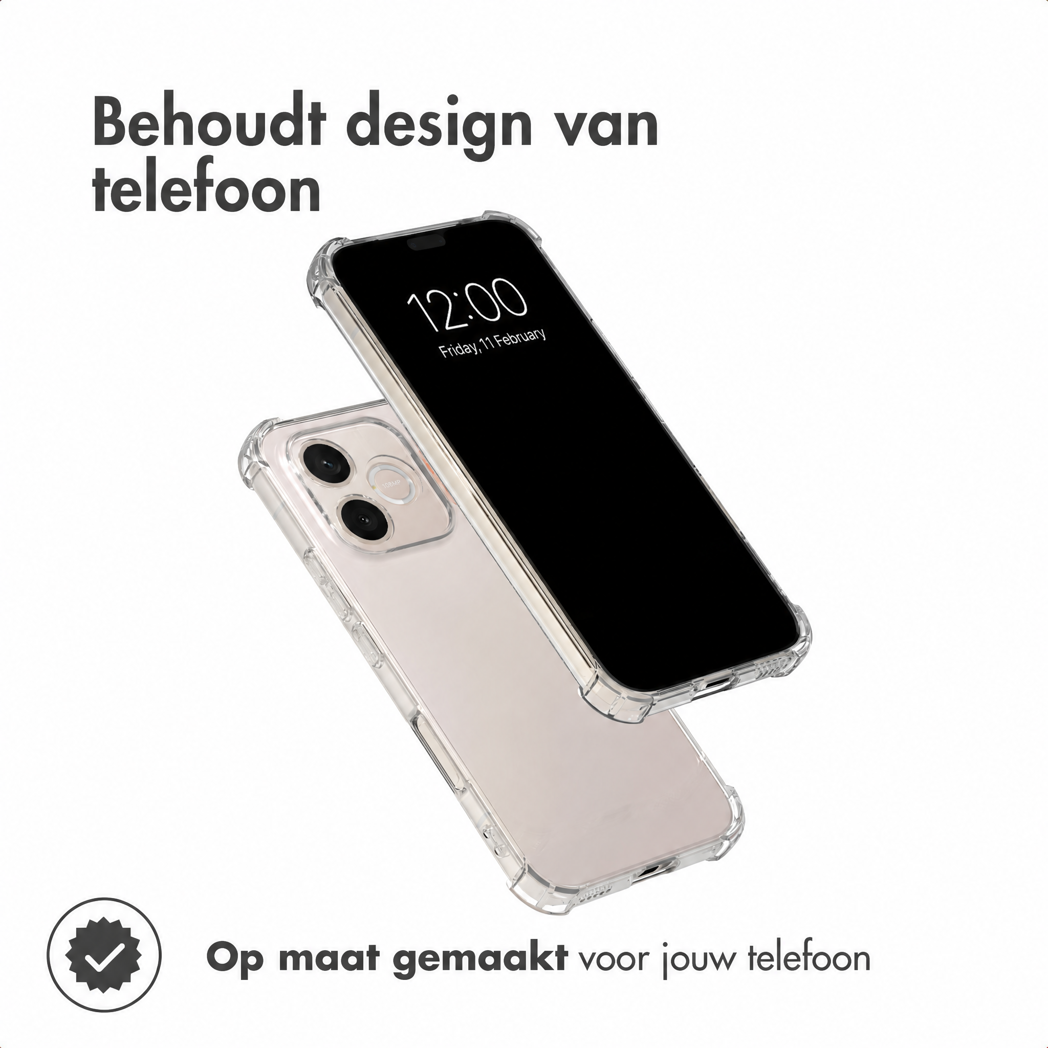 Transparant beschermhoesje om een smartphone met Nederlandse tekst.
