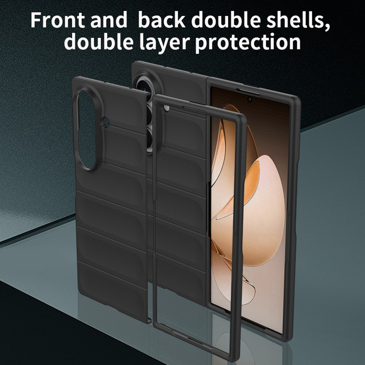 Coque de protection noire avec double couche avant et arrière pour smartphone.