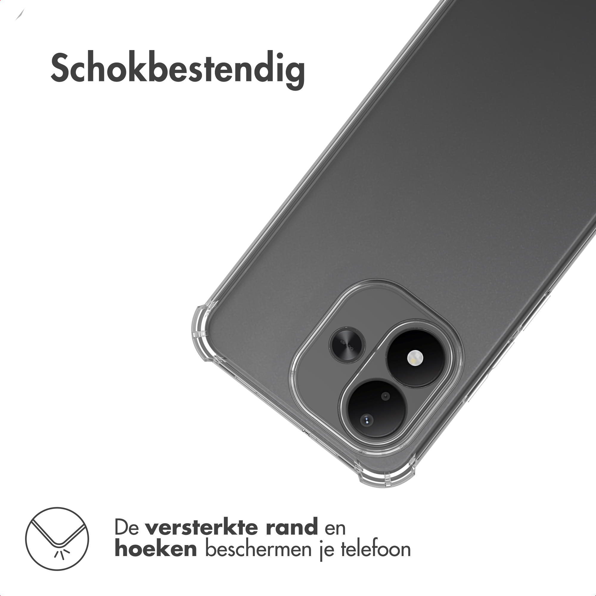 Schokbestendige telefoonhoes met versterkte hoeken en randen.