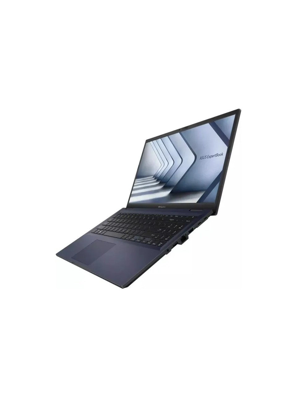 Beyaz arka planda açık koyu mavi bir ASUS ExpertBook dizüstü bilgisayar.