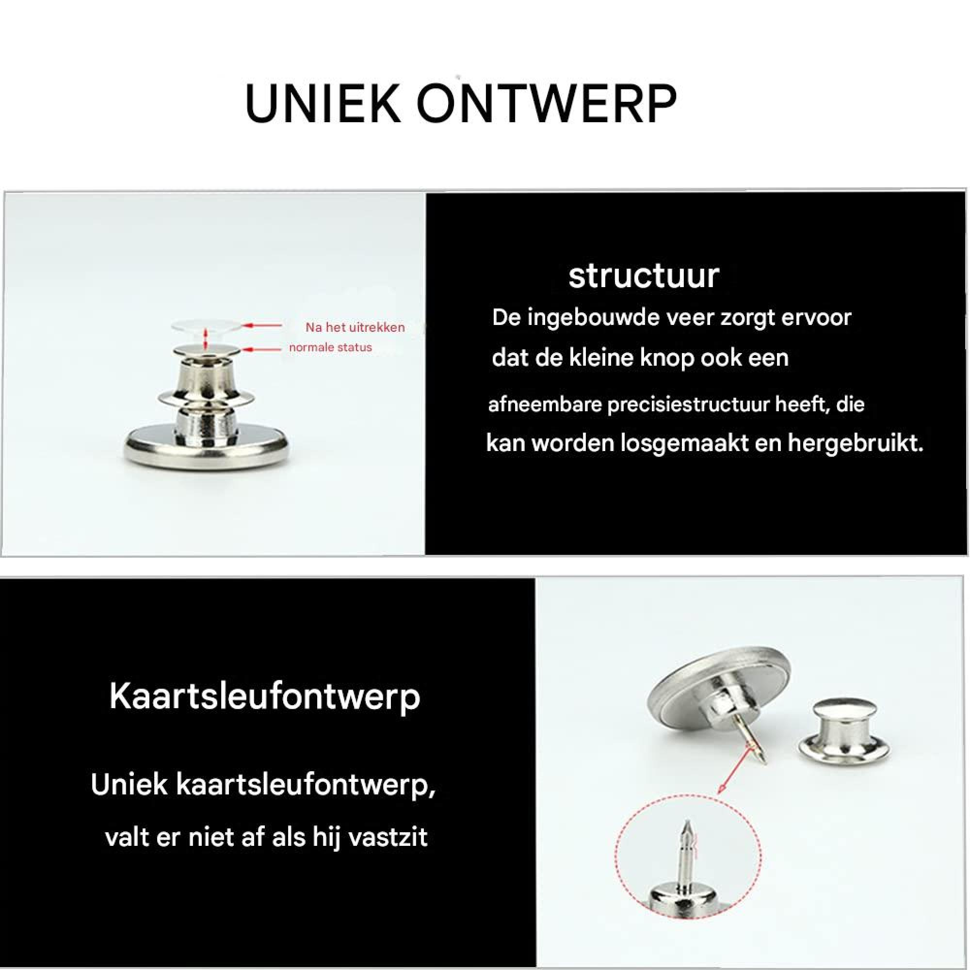 Diagramme und Metallknöpfe mit integrierter Feder und Kartenschlitz-Design für sicheren Halt.