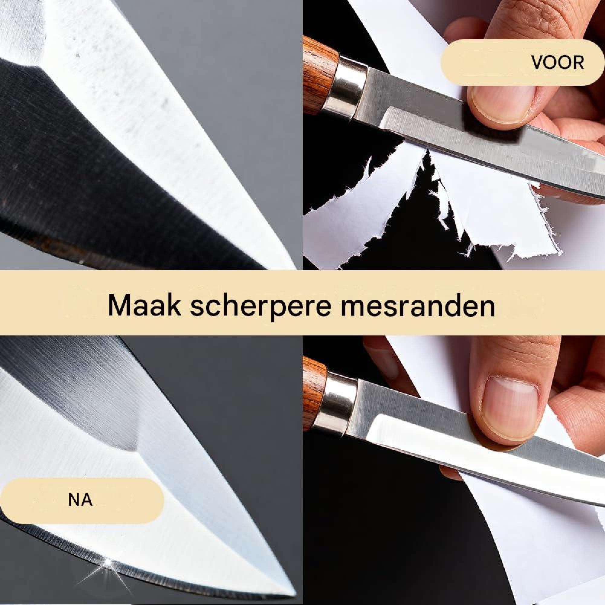 Vergleich eines stumpfen Messers, das Papier zerreißt, und eines scharfen Messers.