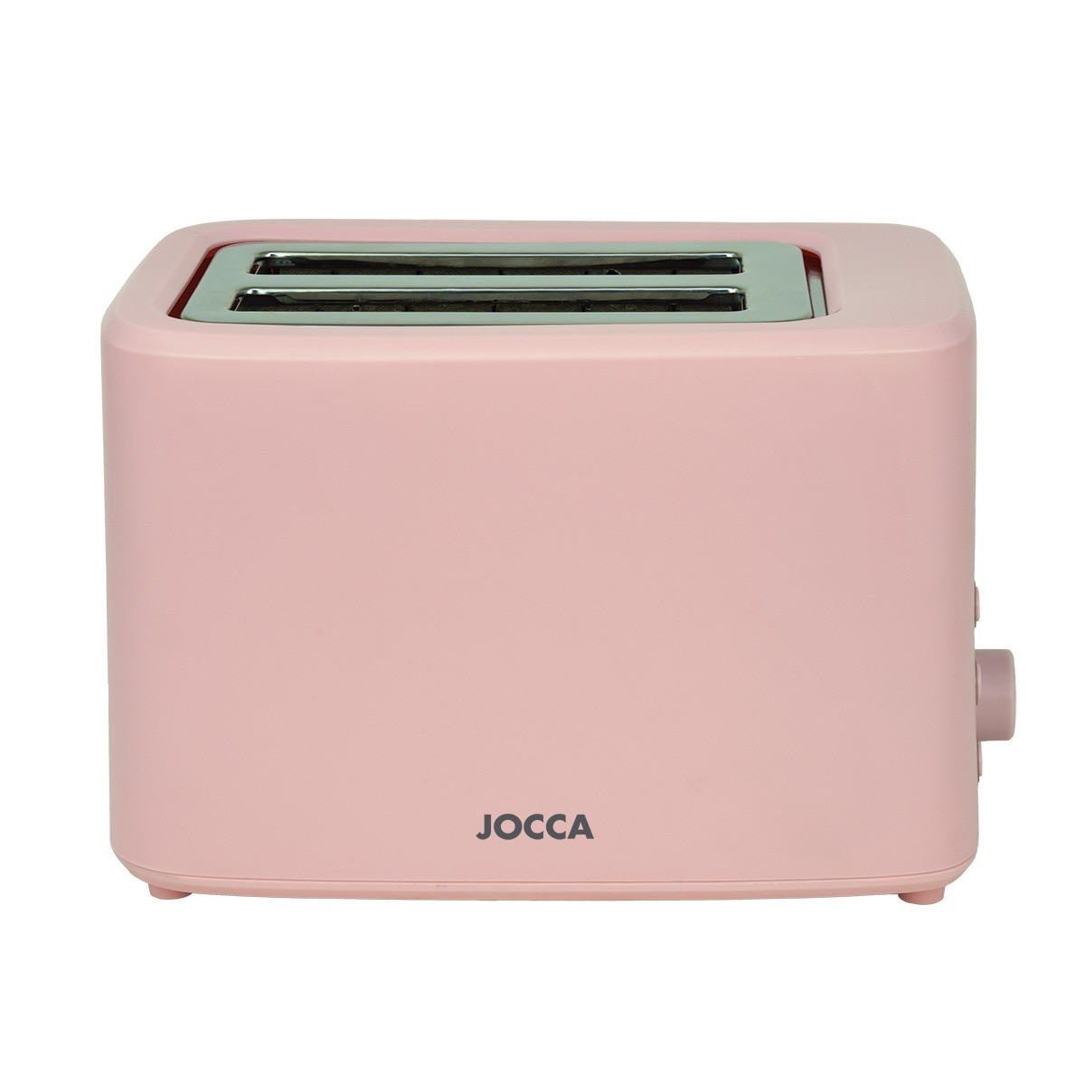 Ein pastellrosa Jocca-Zweischeibentoaster vor weißem Hintergrund.