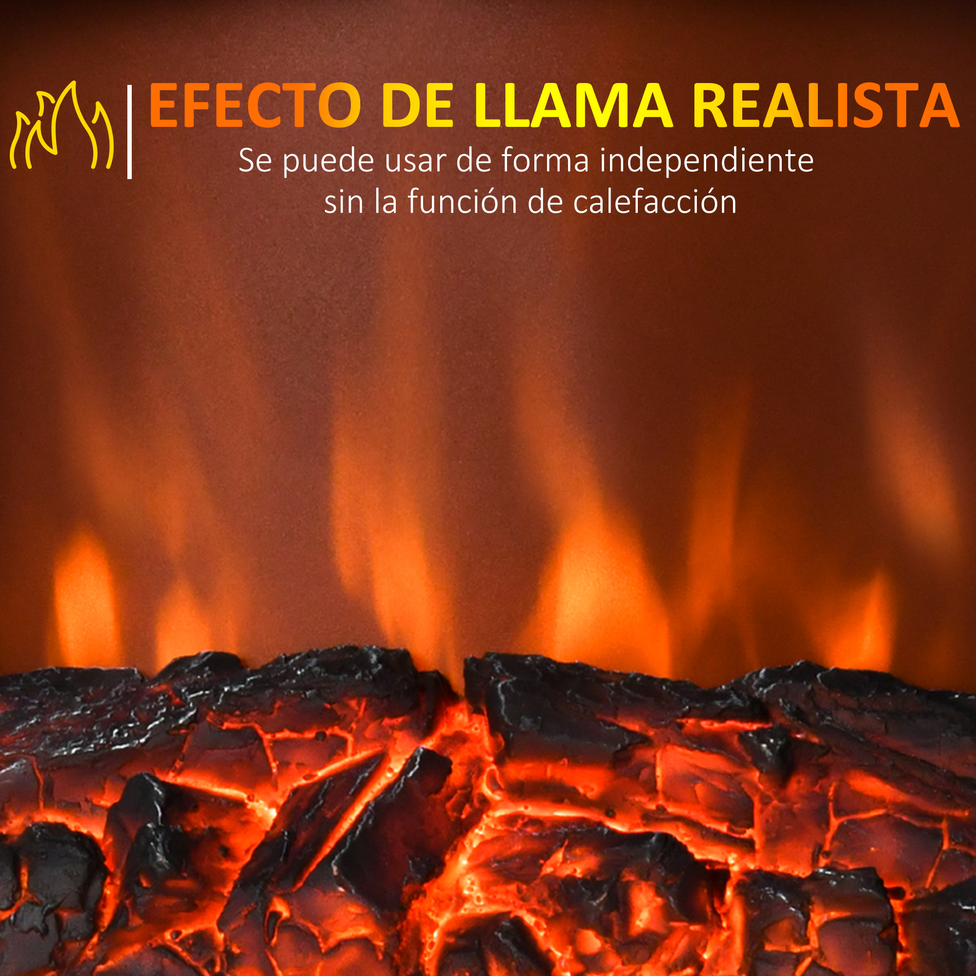 Efecto de llama realista con brasas ardientes, utilizable sin calefacción.