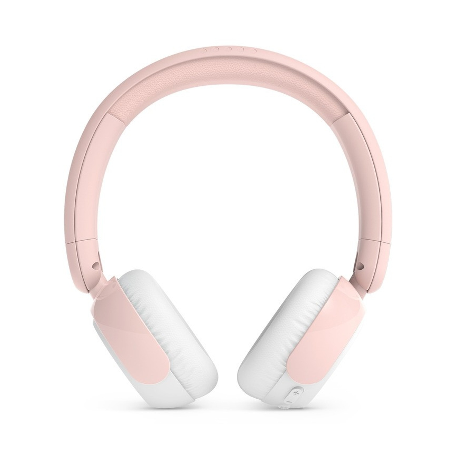 Rosa kabellose On-Ear-Kopfhörer mit weissen Ohrpolstern auf weißem Hintergrund.
