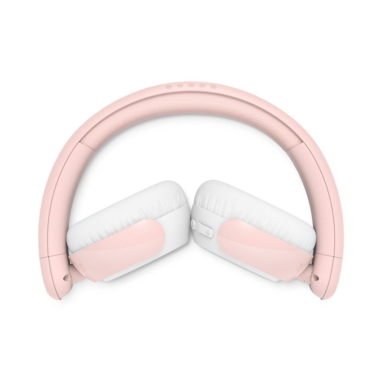 Rosa und weiße klappbare Over-Ear-Kopfhörer auf weißem Hintergrund.
