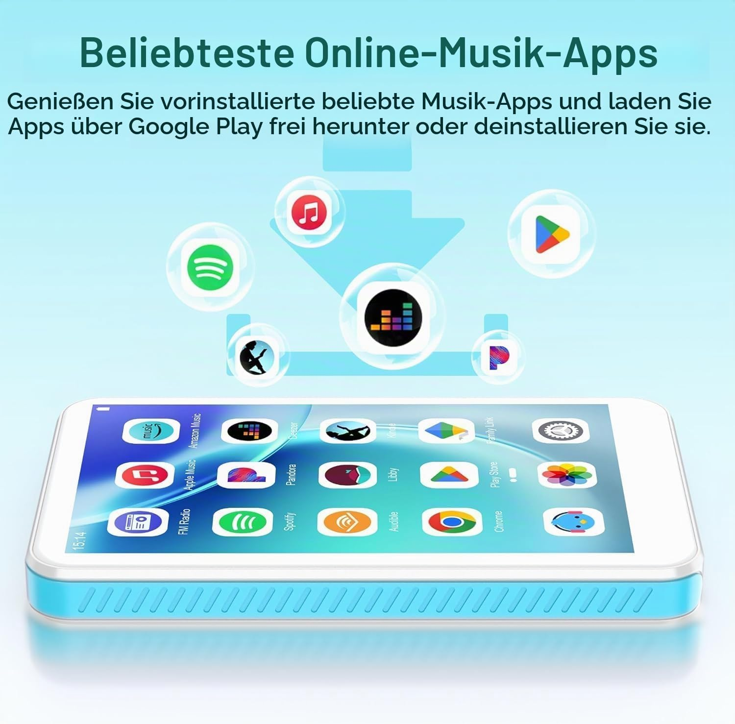 Ein Smartphone zeigt beliebte Musik-Apps wie Spotify und Apple Music auf dem Bildschirm.