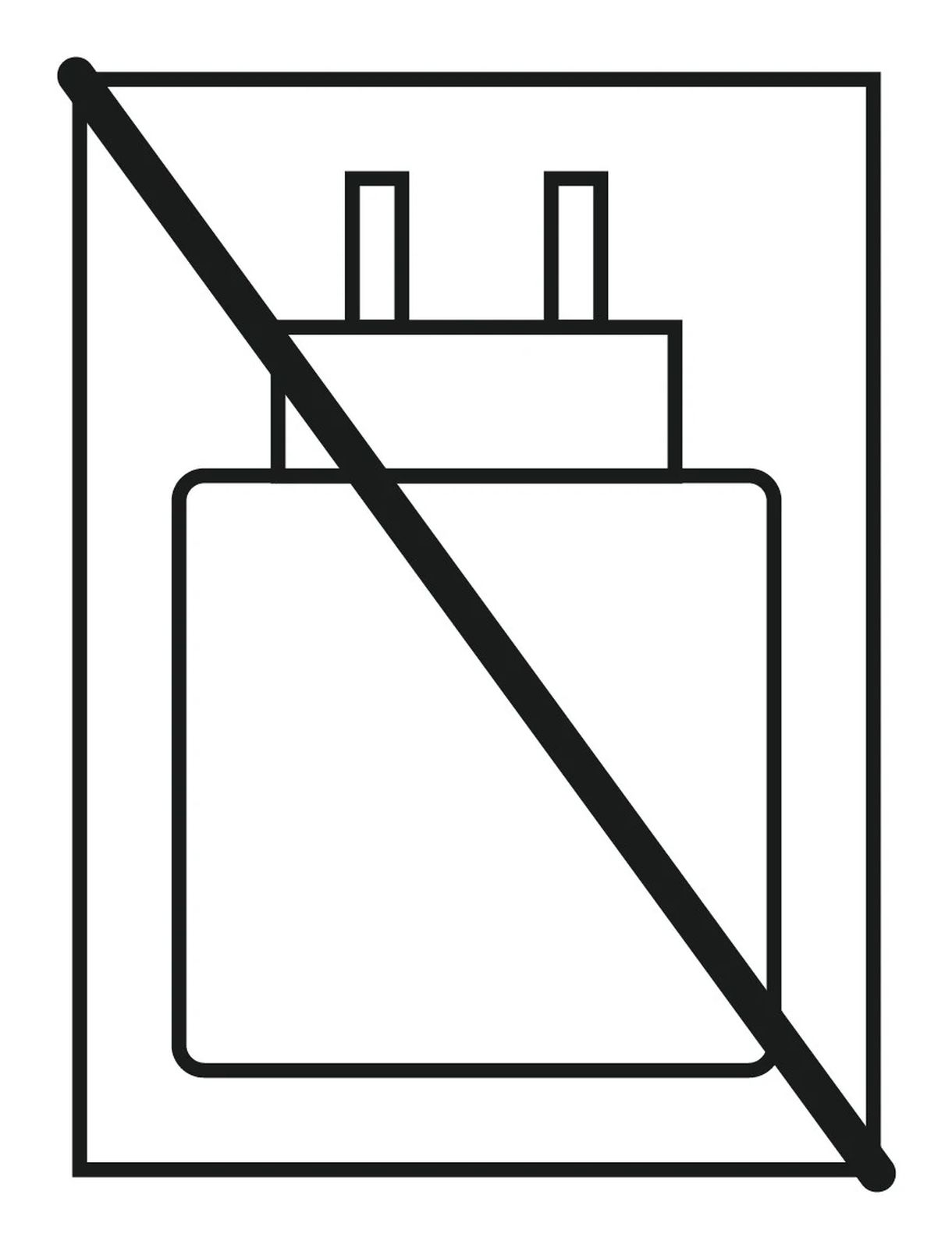 Ein Schwarz-Weiß-Symbol zeigt einen Netzstecker mit einem diagonalen Strich durchgestrichen.