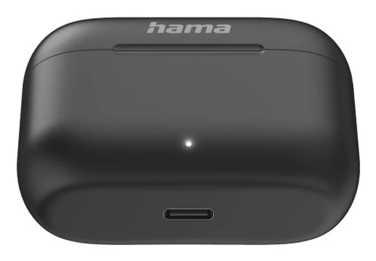 Custodia di ricarica per auricolari Hama nera con indicatore LED e porta USB-C.