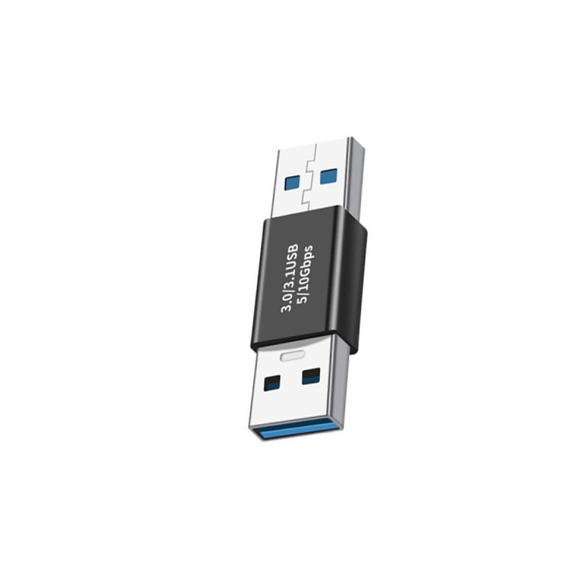 Ein silberner USB-Adapter mit einem schwarzen Mittelteil und der Aufschrift 3.0/3.1 USB 5/10Gbps auf weißem Hintergrund.