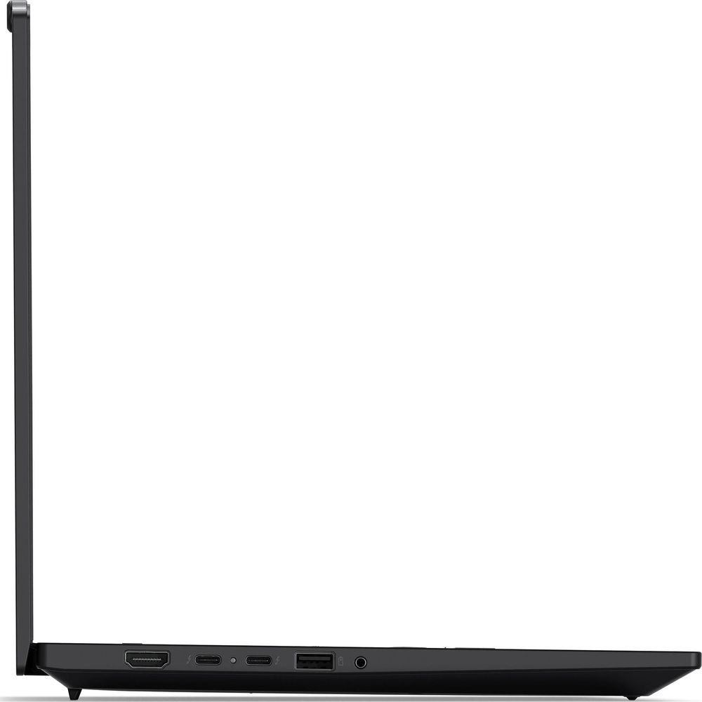 Vista laterale di un laptop nero che mostra porte e display.