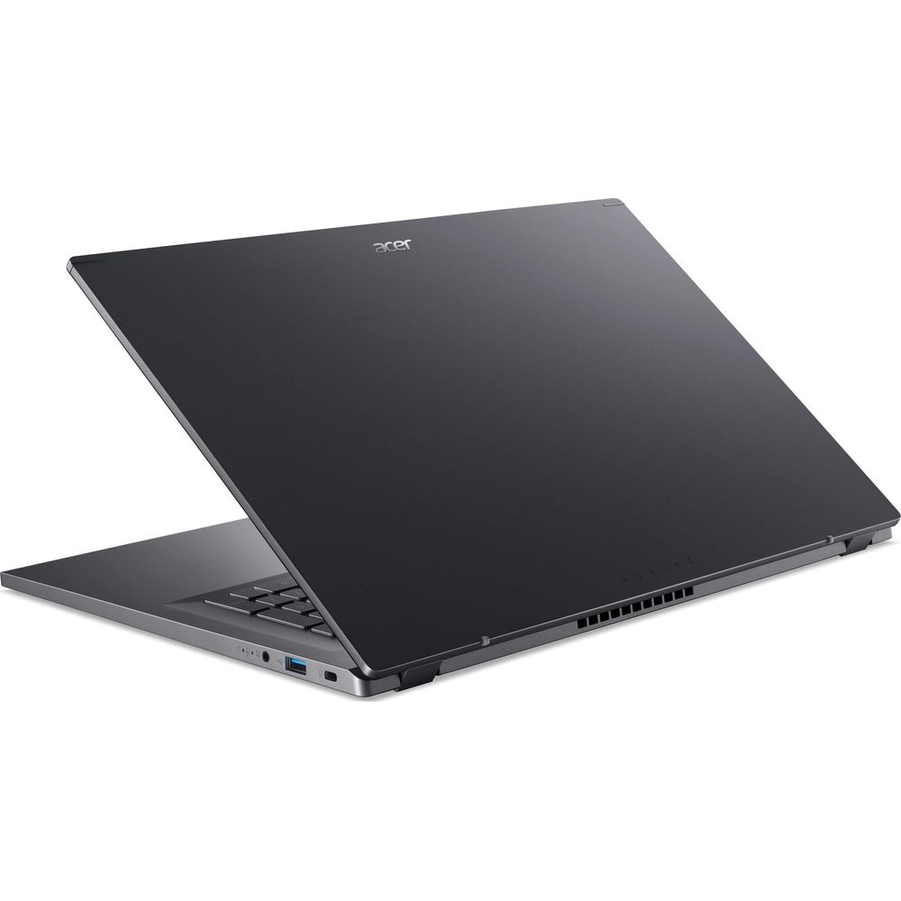 Un laptop Acer scuro chiuso su sfondo bianco con porte visibili sul lato.