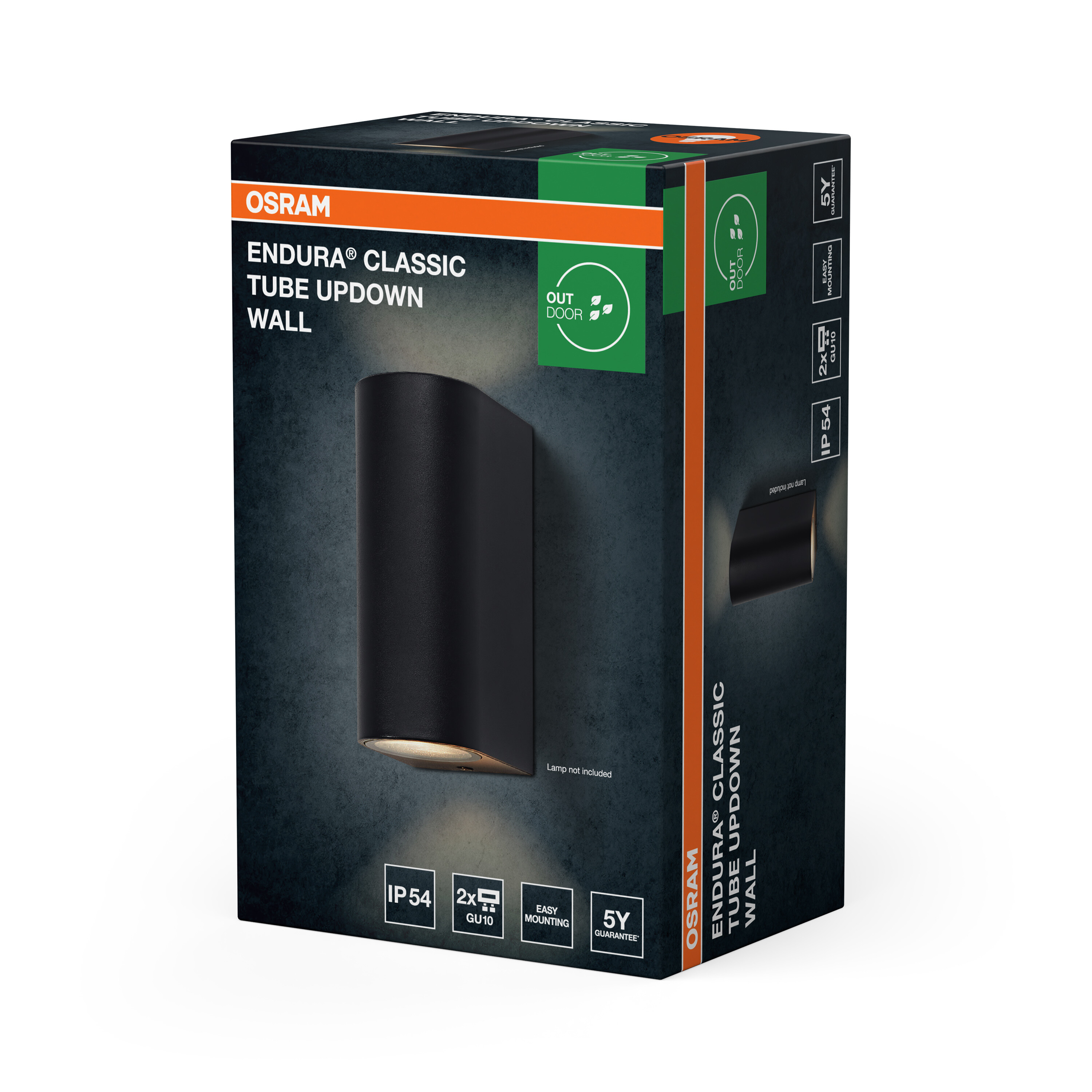 Verpackungskarton für Osram Endura Classic Tube Updown Wandleuchte mit Produktbild und Details.