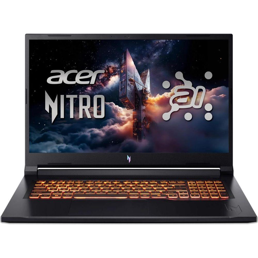 Ordinateur portable Acer Nitro avec clavier rétroéclairé orange et fond d'écran spatial.