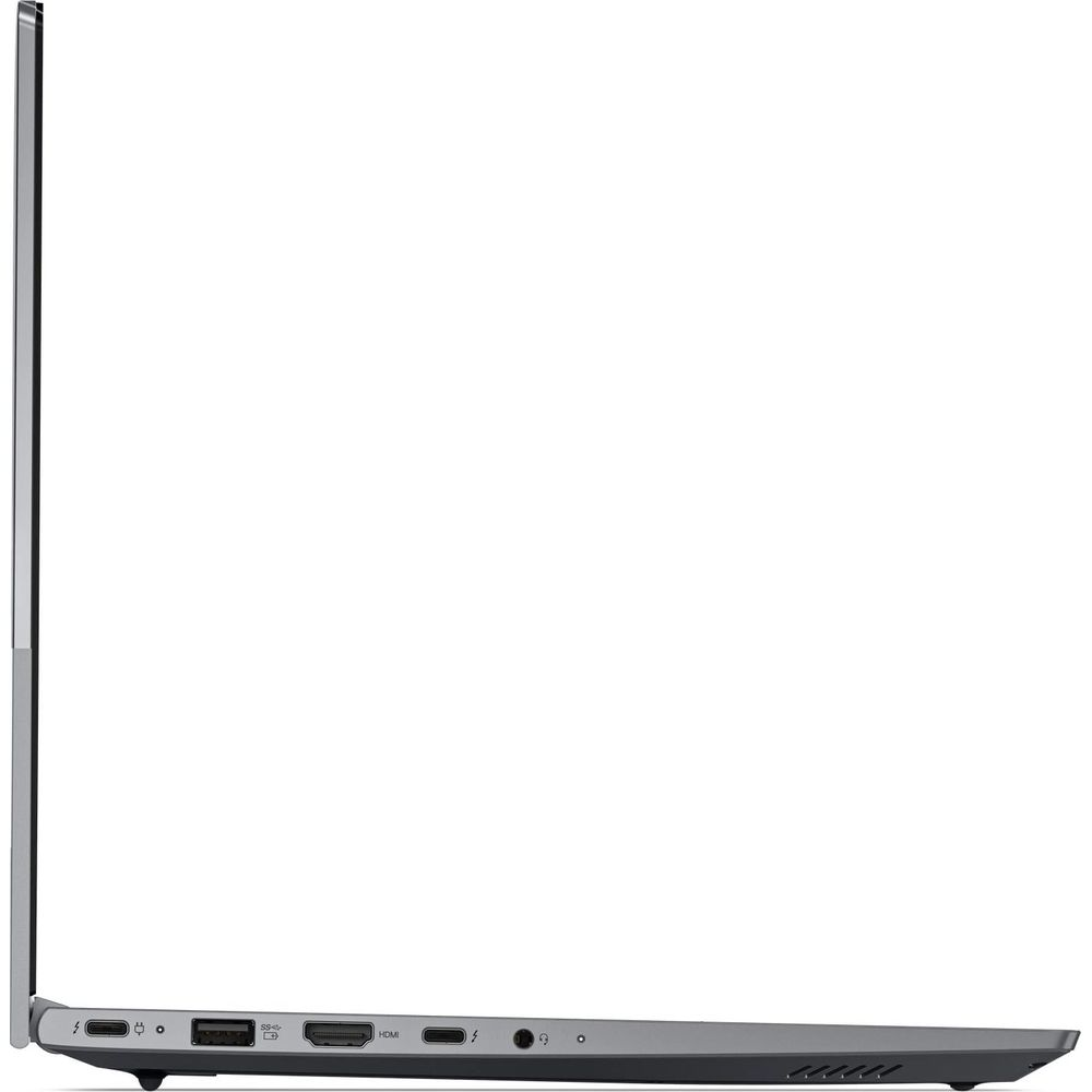 Lato sinistro di un laptop grigio con porte USB-C, USB, HDMI e audio.