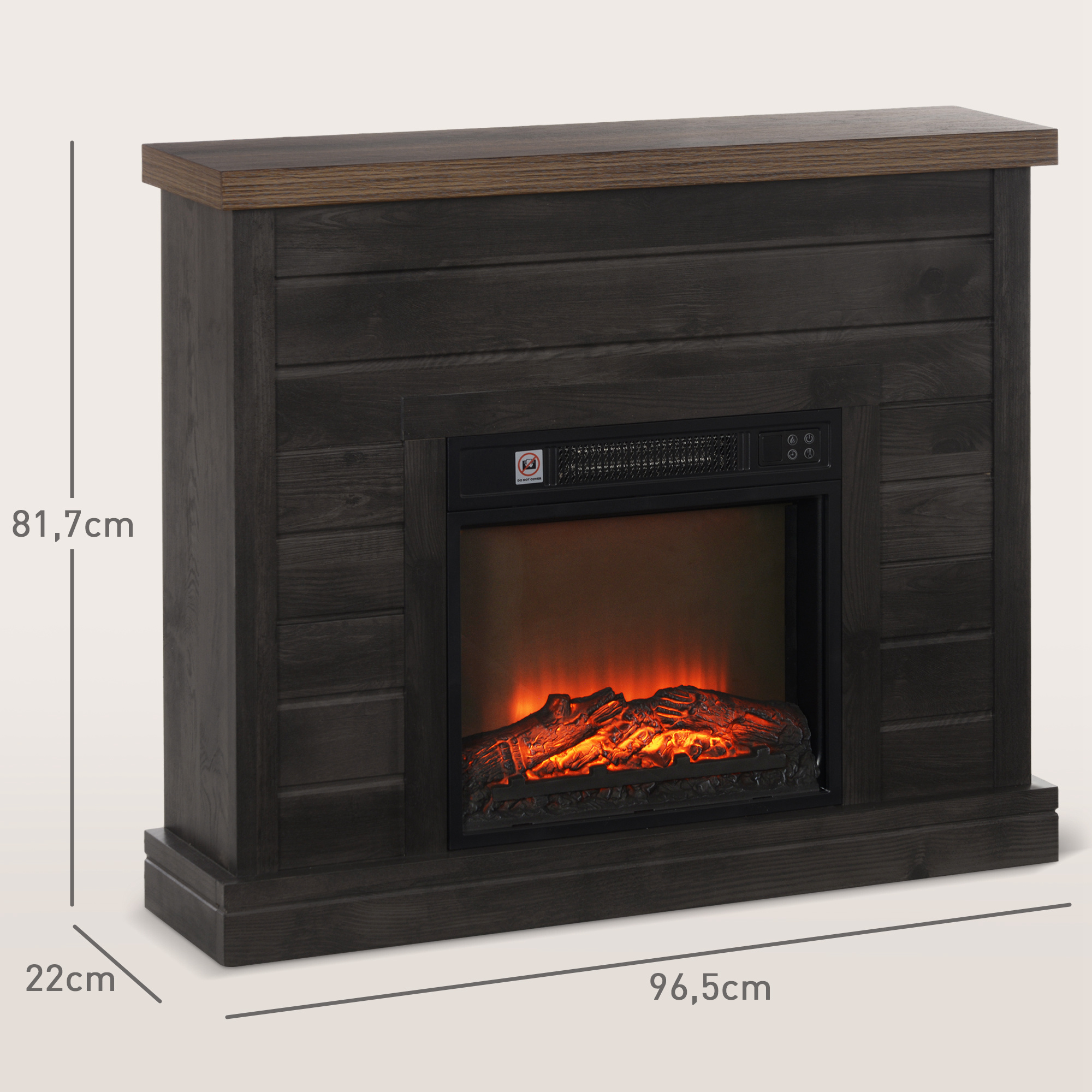 Una chimenea eléctrica de madera oscura con tapa marrón, de 81,7x96,5x22cm.