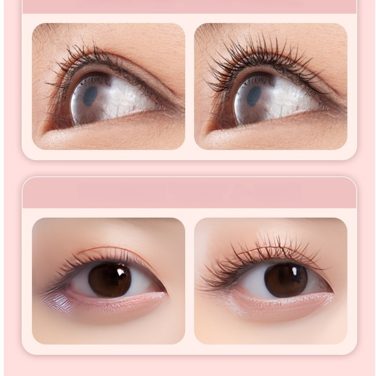 Vergleich von Augen vor und nach dem Auftragen von Mascara.
