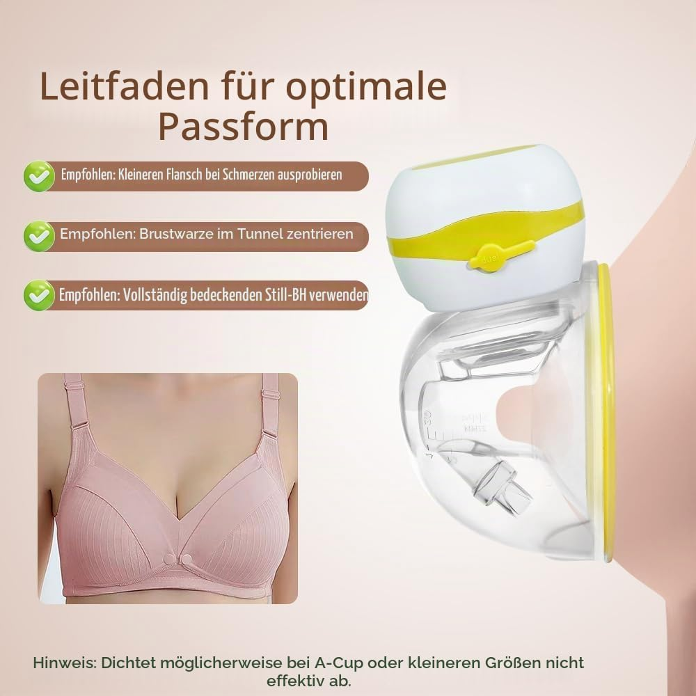 Leitfaden für die optimale Passform einer elektrischen Milchpumpe mit Tipps und einem BH-Beispiel.