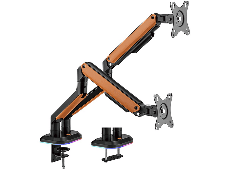 BRATECK LDT63-C024GL 17-32 inç Uyumlu İki Kollu Amortisörlü RGB Gaming Monitör Kolu Turuncu