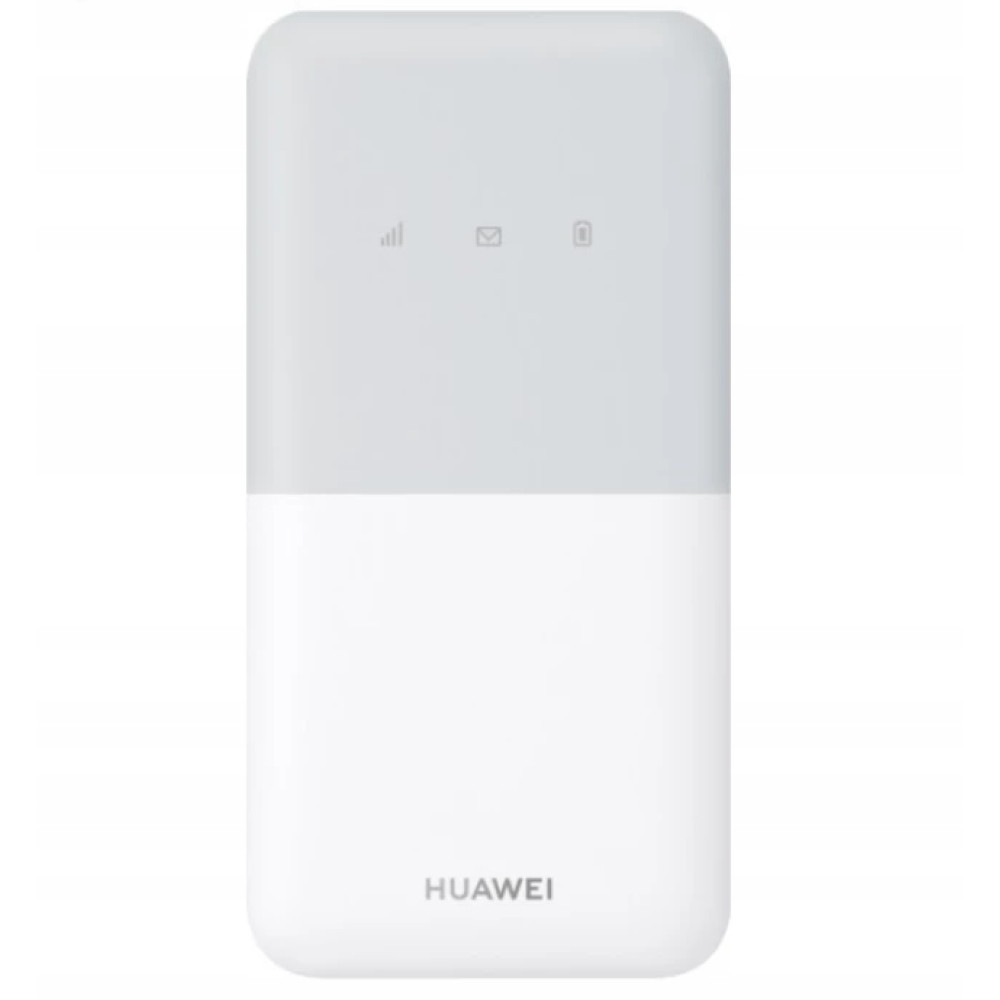 Biały mobilny router Wi-Fi Huawei z ikonami sygnału, wiadomości i baterii na górze.