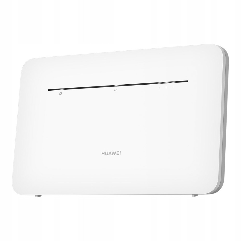 Biały router Wi-Fi Huawei z kontrolkami stanu na gładkim tle.
